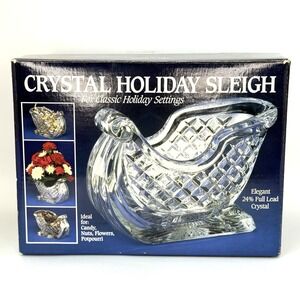Vintage St George Crystal Holiday Sleigh 24% Lead USA Candy Dish NIB Giftware
